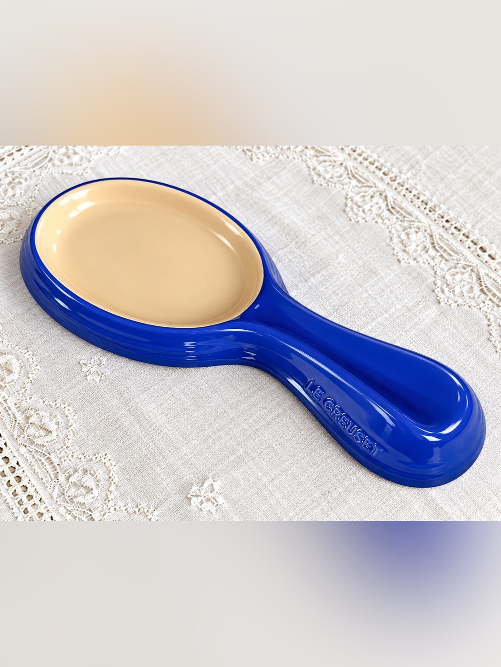 💙 Le Creuset Blue Stoneware Spoon Rest Kitchen Utensil Holder NWOT